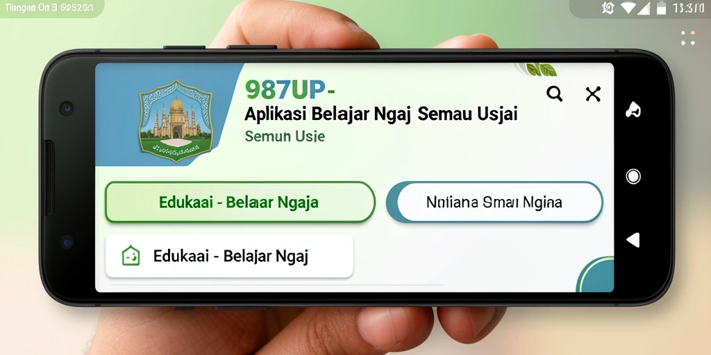 Tampilan antarmuka aplikasi 987UP yang menarik untuk belajar mengaji.