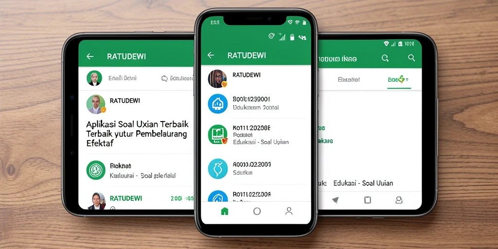 Antarmuka aplikasi RATUDEWI yang menampilkan fitur Soal Ujian.