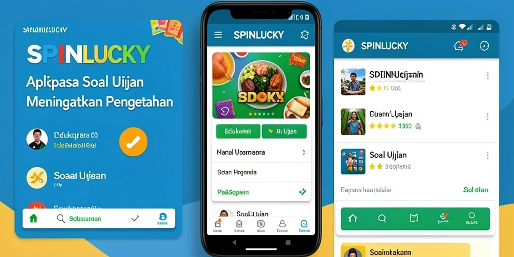 Screenshot antarmuka aplikasi SPINLUCKY menampilkan fungsi Soal Ujian.